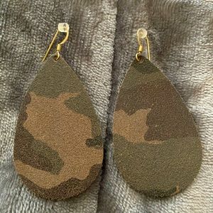 Nickel and Suede Camo Teardrop earrings